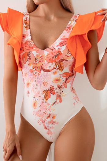 matching swimwear sexy floral printing padded ruffle one-piece swimsuit