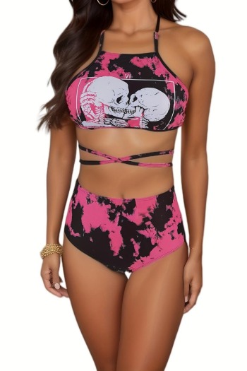 sexy contrast padded fixed printing backless sling tankini set