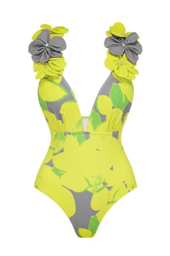 sexy allover printing 3d flower decor padded one-piece swimsuit