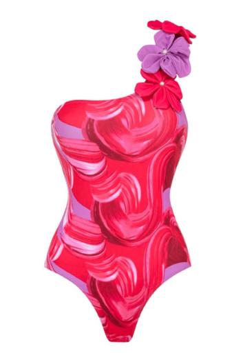 sexy 3d flower graphic printing padded one shoulder one-piece swimsuit