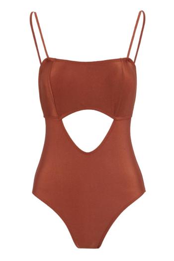 sexy pure color padded hollow out one-piece swimsuit