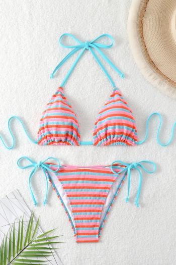 sexy striped padded halter-neck self-tie bikini set