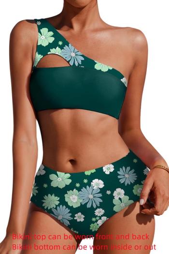 sexy floral printing padded one shoulder hollow out tankini set