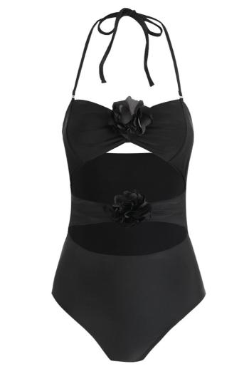 sexy 3d flower decor padded hollow out one-piece swimsuit