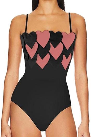 sexy color-block heart padded backless sling one-piece swimsuit