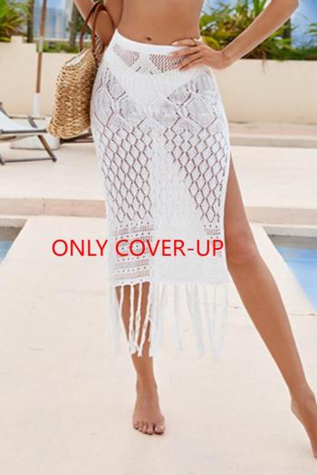 sexy slight stretch solid hollow slit tassel midi skirt cover-up size run small