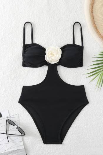 sexy color-block 3d flower decor padded hollow out one-piece swimsuit