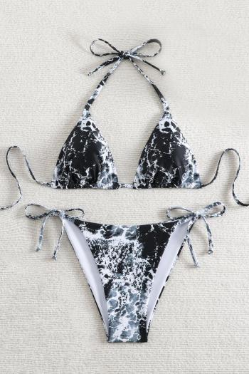 sexy batch printing padded halter-neck self-tie triangle bikini set