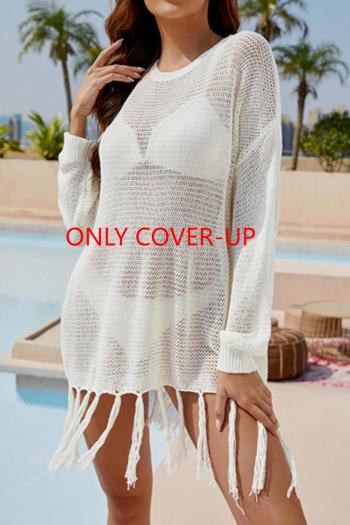 sexy stretch crew neck long sleeve hollow solid tassel cover-up size run small