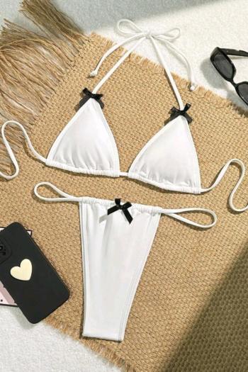 sexy bow decor padded halter-neck triangle bikini set