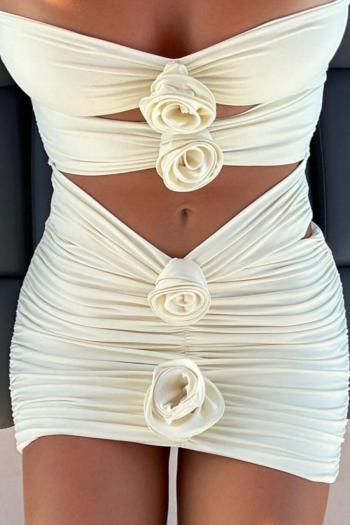 sexy 3d flower padded tube design hollow one-piece swimwear with mini skirt