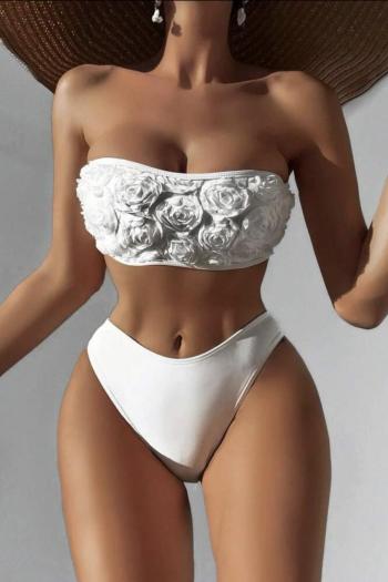 sexy plain color 3d flower decor padded bandeau bikini set