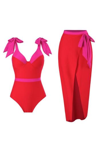 new padded underwire stitching lace-up one-piece swimsuit long cover-up set