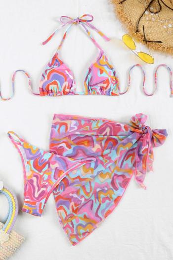 new stylish padded tie-dye halterneck bikini mesh skirt three-piece swimsuit #2