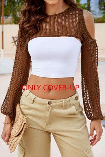 sexy stretch solid knitted hooded hollow cover-up size run small