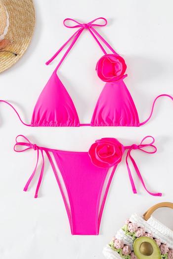 xs-l sexy 3d flower decor padded halter-neck self-tie triangle bikini set