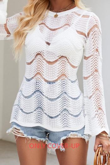 new slight stretch beach round neck long-sleeved hollow cover-up