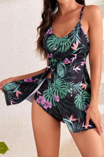 new plus-size padded batch printing flowers high-waist suspender tankini set #1