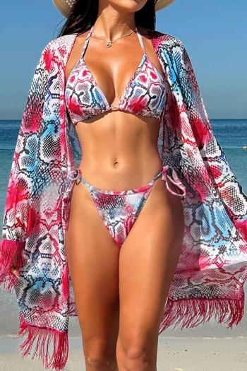 new plus-size padded batch printing spots tassel cover-up three-piece swimsuit
