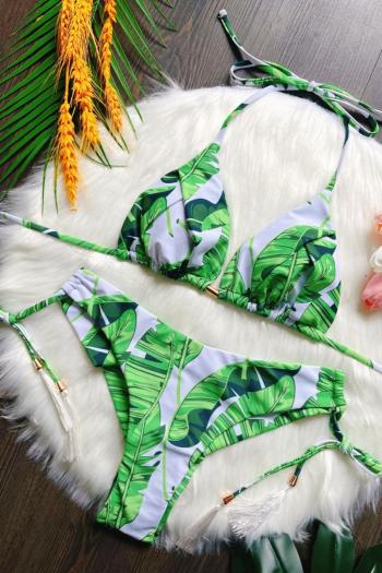 new stylish padded leaves batch printing tassel bikini set #1