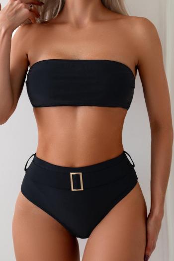 xs-l sexy pure color padded high waist belt design bandeau tankini set