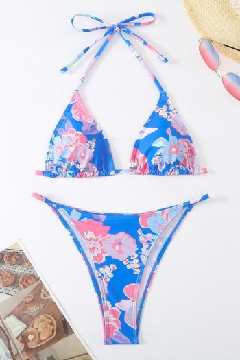 new sexy padded 4-color flowers batch printing backless triangle bikini set