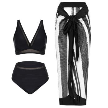 new stylish plus-size padded high-waist tankini cover-up three-piece swimsuit