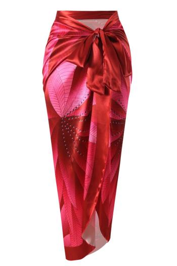 new stylish slight stretch leaf fixed printing lace-up mesh cover-up