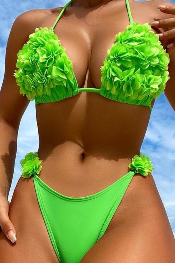 sexy 4 colors petal appliqued padded triangle halter-neck bikini set