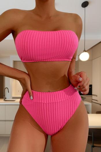 sexy 3 colors padded bandeau lace-up high waist tankini set