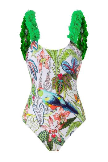 new padded flowers animal fixed printing backless one-piece swimsuit