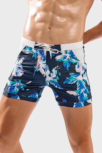 men plus size leaf printing tie-waist with lined beach shorts