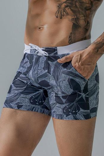 men plus size floral printing tie-waist with lined beach shorts