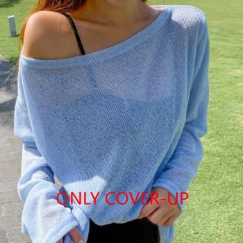 new slight stretch solid color see through long sleeve all-match cover-up