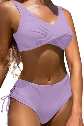new plus-size padded patchwork solid color lace-up tankini sets