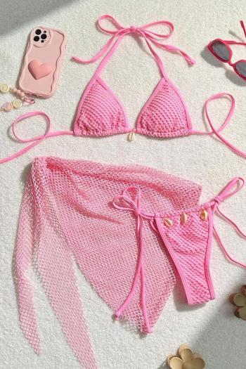 new sexy padded 7-color seashells patchwork knit three-piece swimsuit