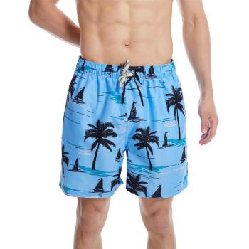 plus size coconut tree print quick-dry men's beach shorts#2 (with mesh lining)