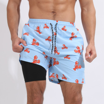 new plus-size slight stretch crawfish printing patchwork beach shorts with liner