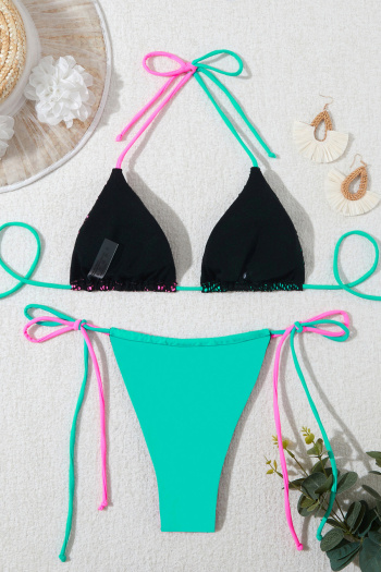 Printed Lace-Up Triangle Bikini