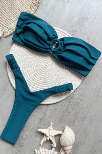 new sexy patchwork 5-color pleat bandeau triangle bikini sets
