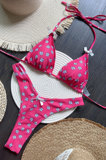 new sexy patchwork padded flowers batch printing bow lace-up bikini sets