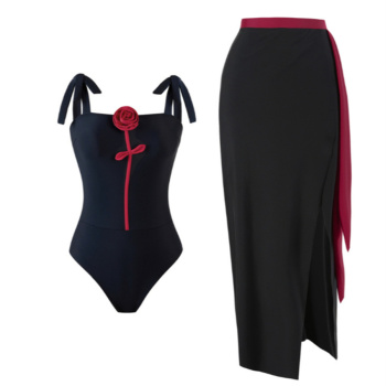 new patchwork contrast padded applique lace-up one-piece swimsuit cover-up sets