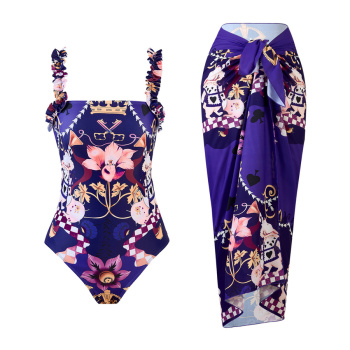 stylish patchwork padded flowers fixed printing chiffon one size cover-up sets