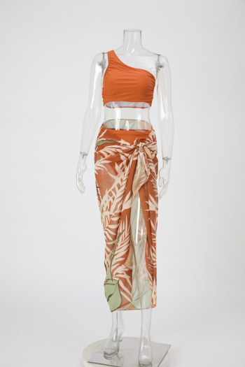 stylish patchwork padded contrast chiffon one size cover-up three-piece swimsuit