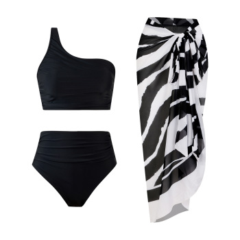 new patchwork padded contrast chiffon one size cover-up three-piece swimsuit