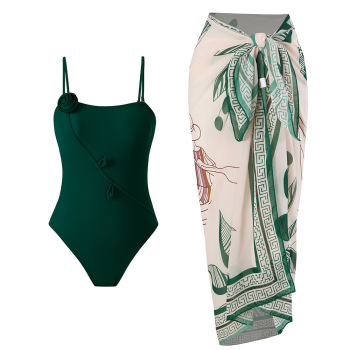 new padded applique one-piece swimsuit & contrast chiffon one size cover-up sets