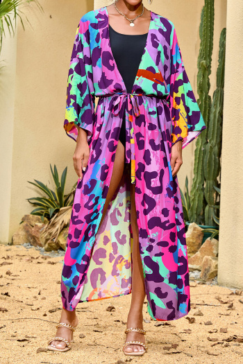 bohemian graphic printing with belt beach cover-up maxi kimono#8#(only kimono)