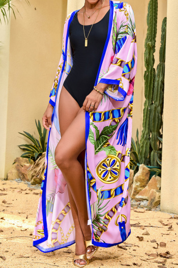 Bohemian graphic printing with belt beach cover-up maxi kimono#10#(only kimono)