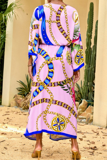 Bohemian graphic printing with belt beach cover-up maxi kimono#10#(only kimono)