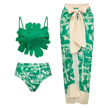 new 3d flower padded contrast nylon suspender tankini & one size cover-up sets